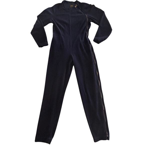 La Perla Malizia Italy Zipper Jumpsuit XS Navy Blue Velvet 1-Piece Pajama Vtg - Picture 2 of 11